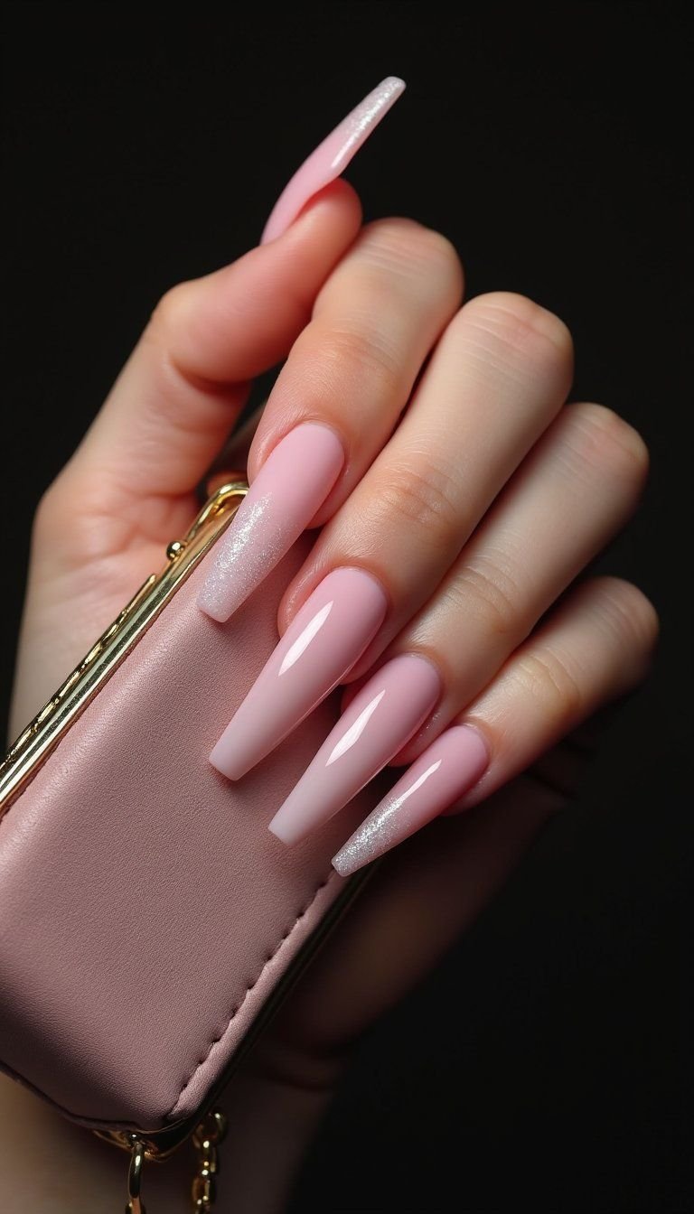 Stiletto Glam Ombre With Subtle Sparkle Tips