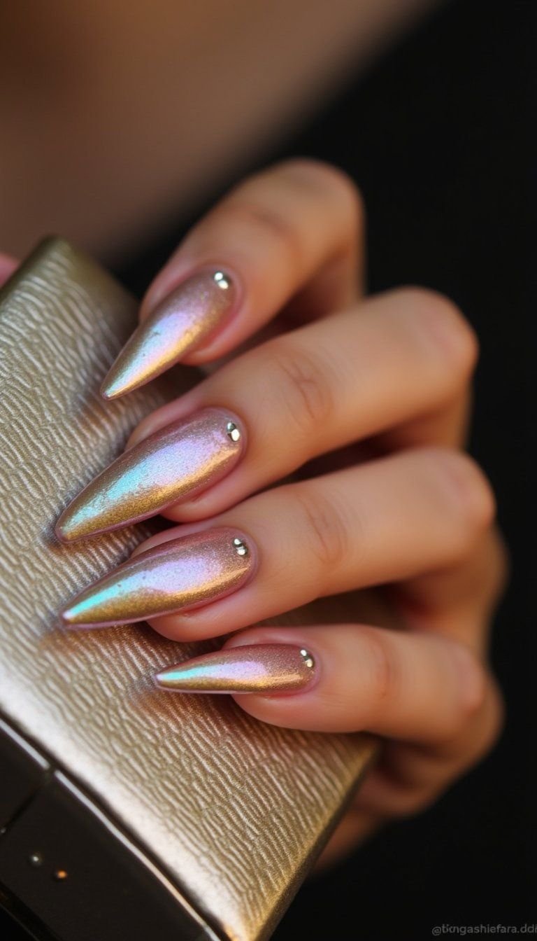 Holographic Chrome Stiletto With Fairy Dust Accent