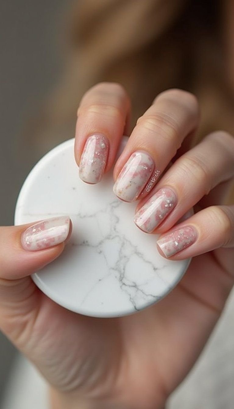 Marble Fairy Dust Nails In Soft Neutrals
