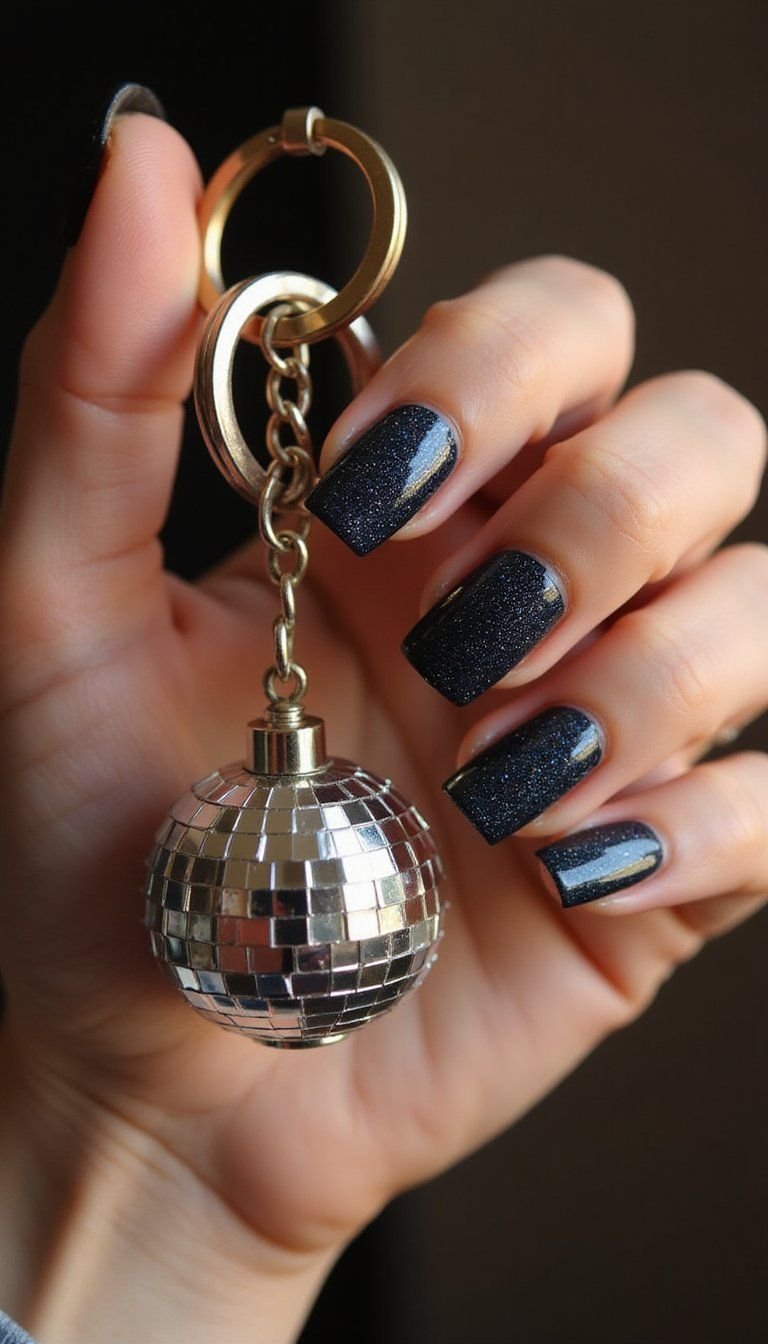 Iridescent Chrome Flakes On Short Coffin Nails