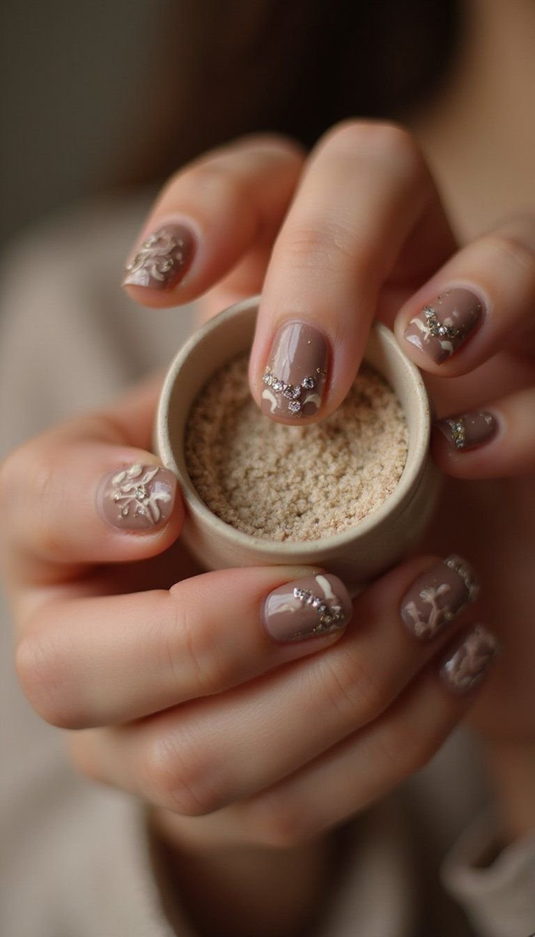 Chocolate With Cream Swirl Accent And Tiny Gems