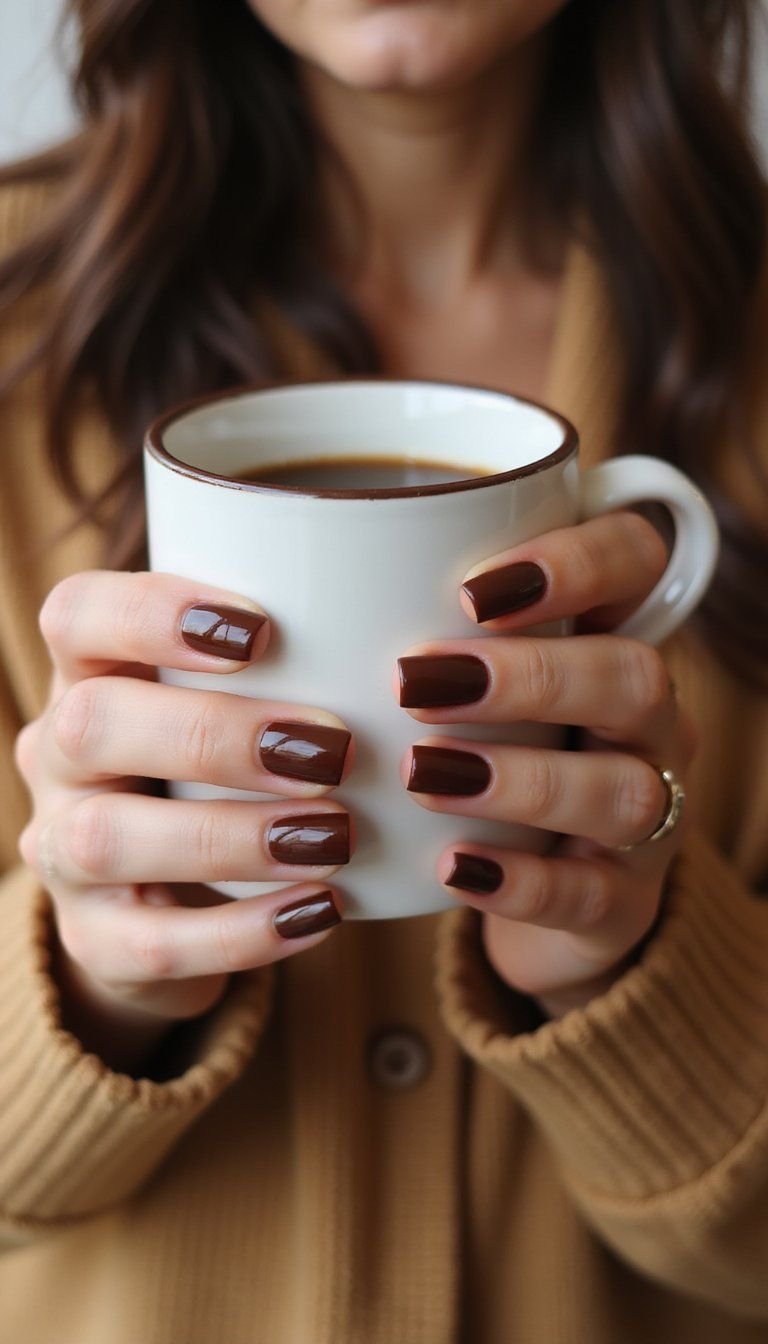 Classic Glossy Chocolate Brown Nails For Everyday Wear