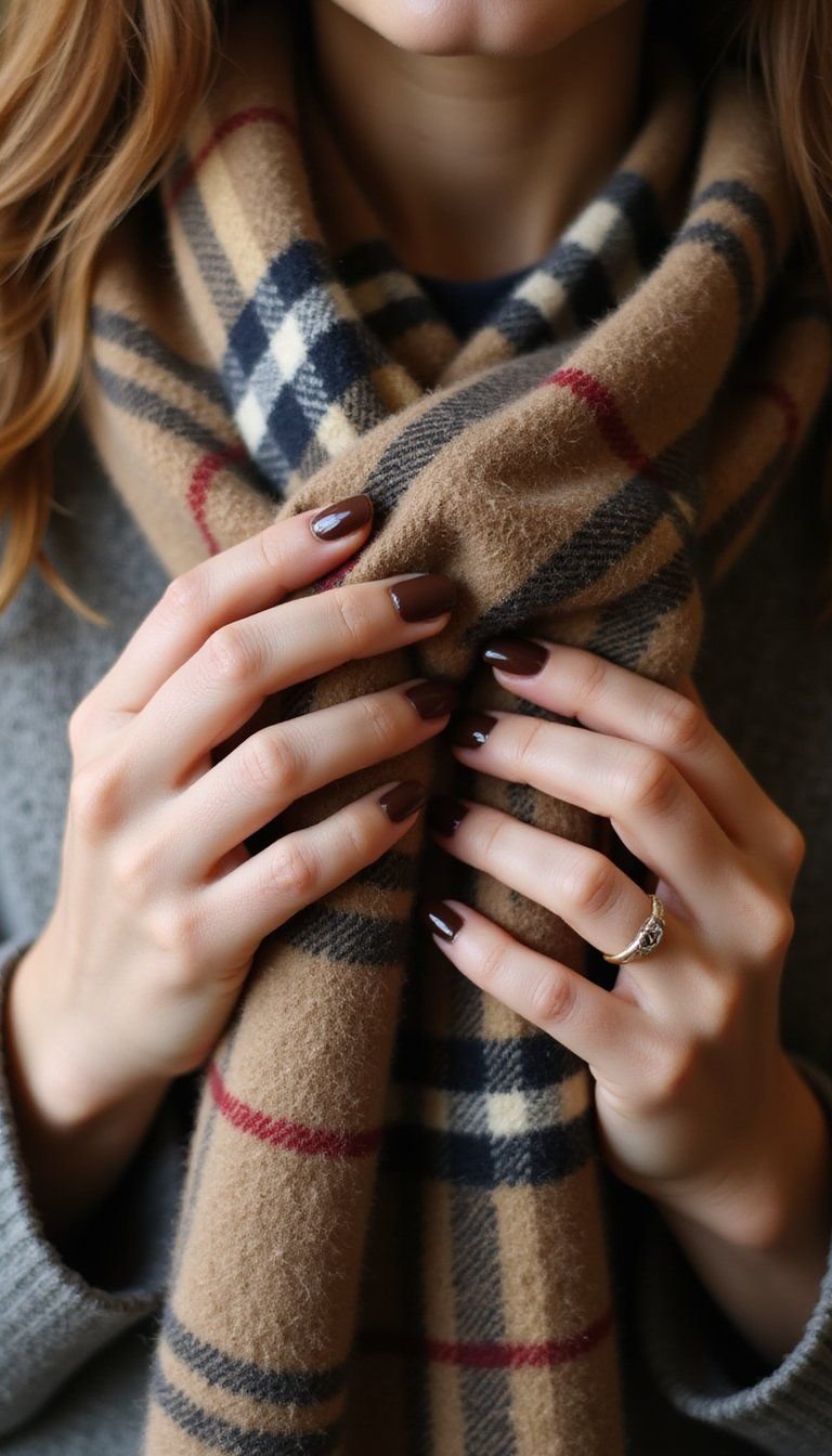 Plaid Chocolate Nails With Cream And Camel Lines