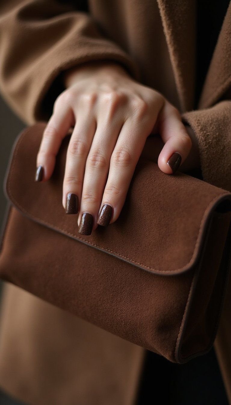 Textured Chocolate With Velvet Flocked Accent Nail