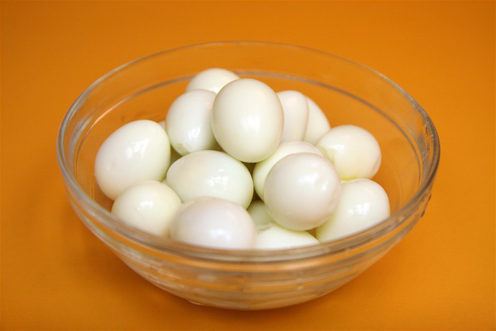 Boiled eggs in a glass bowl