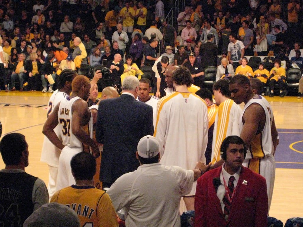 NBA Playoffs Lakers huddle