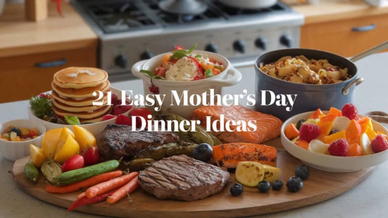 21 Easy Mothers Day Dinner Ideas 1 - Honor Mom with these simple ideas for family dinner on Mother's Day. Discover effortless lamb dishes, refreshing summer salads, and satisfying pasta recipes, alongside delightful cakes and cupcakes. Browse through our speedy Mother's Day meal options for a memorable celebration with loved ones.