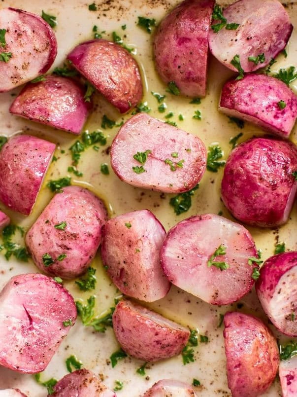 Simple Roasted Radishes - Explore our vibrant Easter recipe collection for your holiday gatherings! Discover an array of dishes ranging from classic Easter dinner options showcasing ham and lamb, to inventive side dishes and party fare suggestions, ensuring there's something for every taste bud.