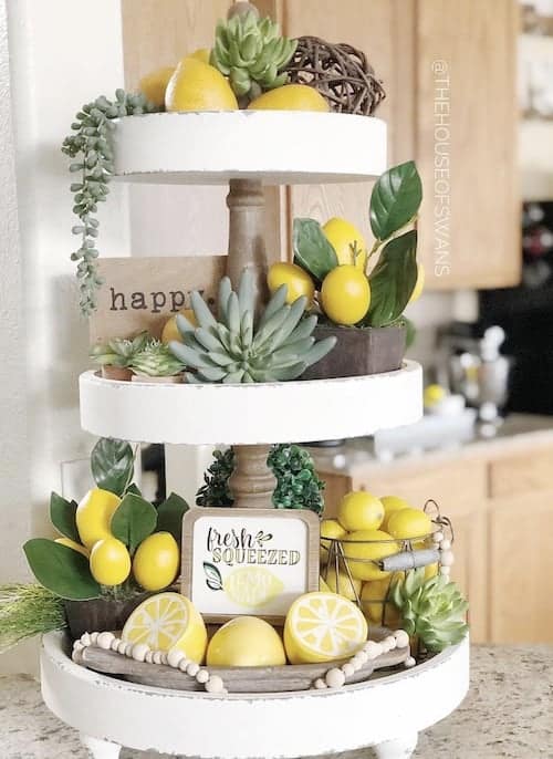 lemon themed tiered tray - Discover delightful Easter tiered tray decor ideas using affordable items from Dollar Tree to enhance your home's ambiance this season! Uncover various DIY Easter tray concepts and craft stunning tiered trays perfect for spring. Whether you prefer a rustic vibe with Easter bunny motifs or elegant pastel-themed arrangements, there's inspiration to suit every taste.