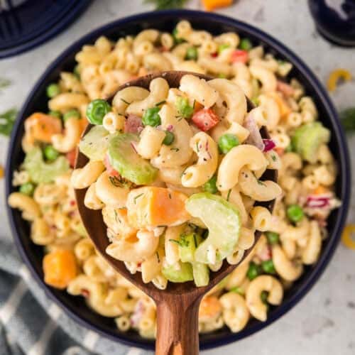 EasyMacaroniSalad Square Pic - Chilled pasta salad recipes offer a delightful way to savor the sunshine during hot summer days. The summertime presents an ideal opportunity to unveil your repertoire of cold pasta salad recipes and relish the diverse array of flavors they bring.