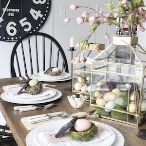 Farmhouse Easter Table Setting - Embrace the allure of DIY dollar tree farmhouse Easter decoration concepts! Uncover rustic Easter table arrangements and homemade farmhouse Easter entrance adornments to establish a cozy, inviting ambiance.