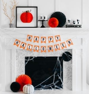 modern black and orange Halloween Mantel