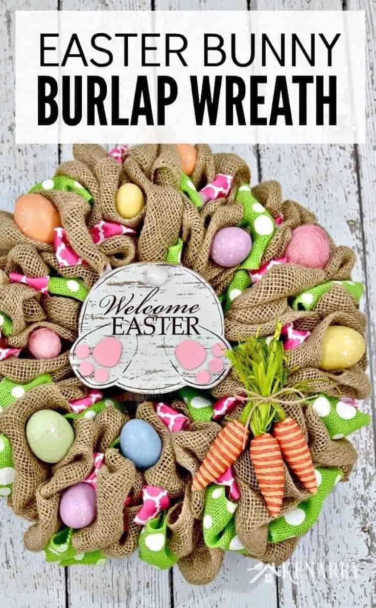 easter bunny burlap wreath11 - Discover the allure of crafting your own Easter wreaths for the front door with these imaginative Easter wreath decoration concepts! Embrace a variety of styles, including rustic Easter wreaths, Easter egg wreaths, Easter bunny wreaths, and Easter basket wreaths, as well as vibrant spring flower wreaths.