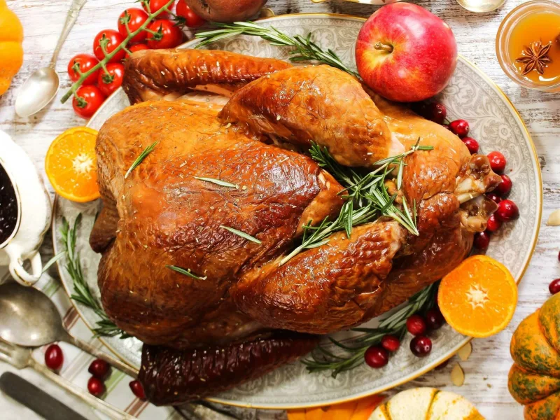 1 121 - Turns out, there's no historical indication that the original Thanksgiving meal (at Plymouth colony) centered around the turkey. However, by the turn of the 19th century, turkey became a popular dish to serve on special occasions for a few reasons: 1) There was no shortage of turkeys. Some estimate there were at least 10 million turkeys in America at the time. 2) A single turkey was big enough to feed an entire family. 3) Turkeys on a family farm were nearly always available to slaughter, unlike cows and hens (producing milk and eggs throughout their lives). This Classic Roasted Turkey is perfect! It's simple, flavorful, juicy, and is sure to please those around your table.