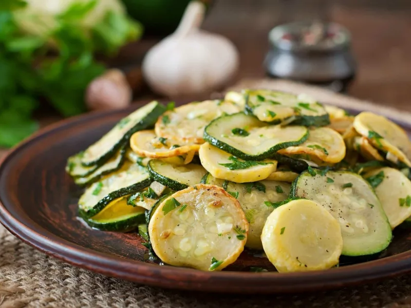 1 267 - This is a veggie dish you will actually crave! Zucchini & Squash Medley has the fresh, juicy garden flavors that make summer satisfying. Accented by garlic and fresh zesty lemon, Zucchini & Squash Medley is like a melody of flavors! This is a side you’ll welcome by any main course!