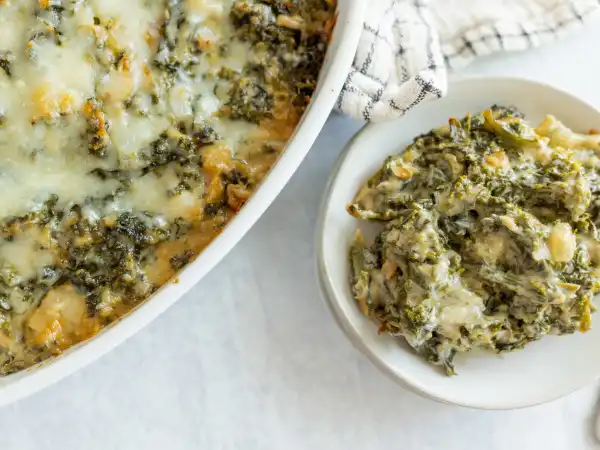 2 31 - Looking to add a new side to your list of supporting dinner actors? Golden Kale Bake has stepped onto the red carpet, and it will certainly become the star of the show. Draped with the golden glow of parmesan cheese, tender kale is dressed and tanned to perfection... making it ready to set a new exciting standard for your dinner scene. Golden Kale Bake is getting rave reviews, and we think you will love it, too. It is a 5-star dish that will have you starry-eyed for more.