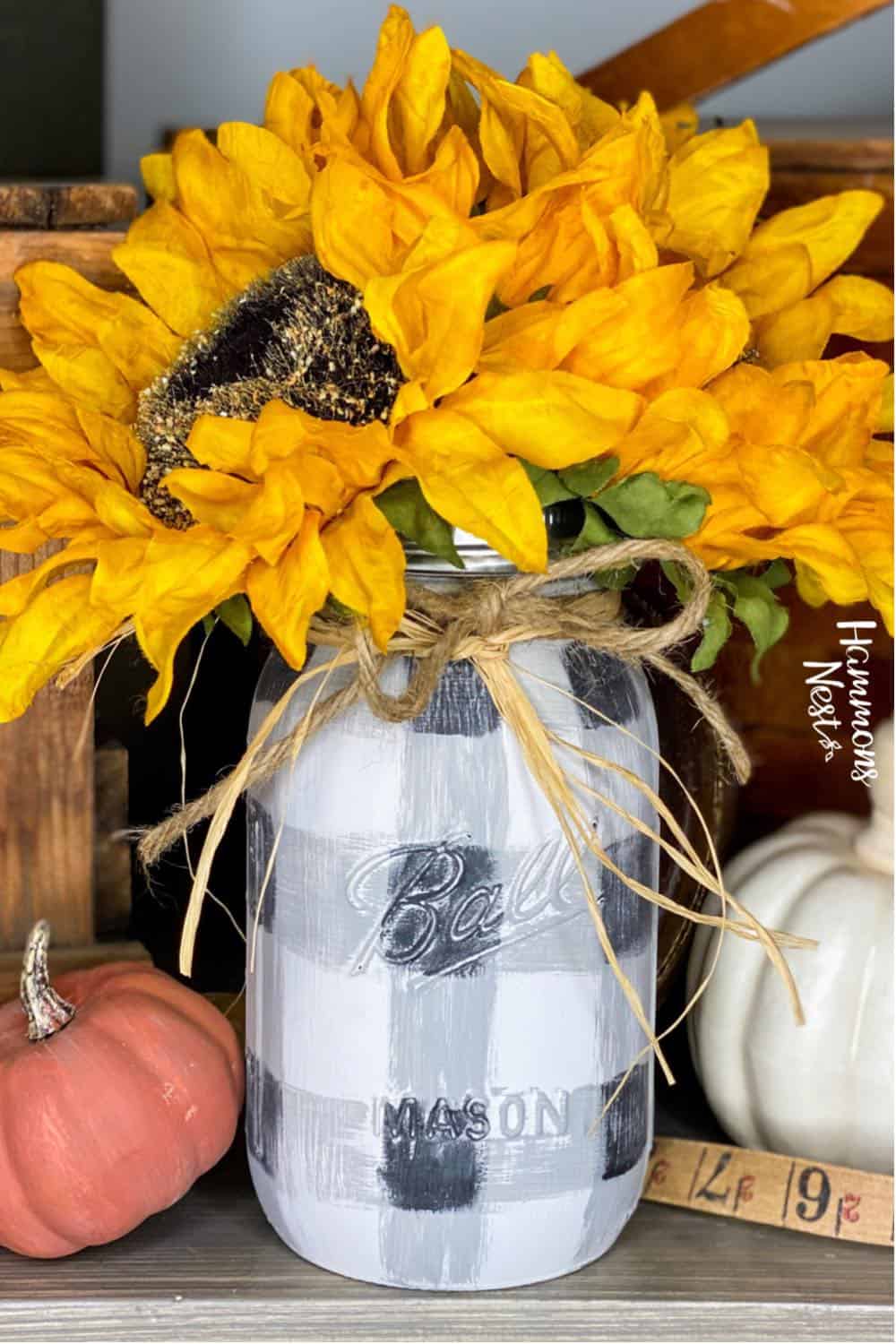 21 Easy Fall Mason Jar Crafts 3 buffalo plaid mason jar chalk painted sunflowers spring summer fall winter dixie belle craft 1