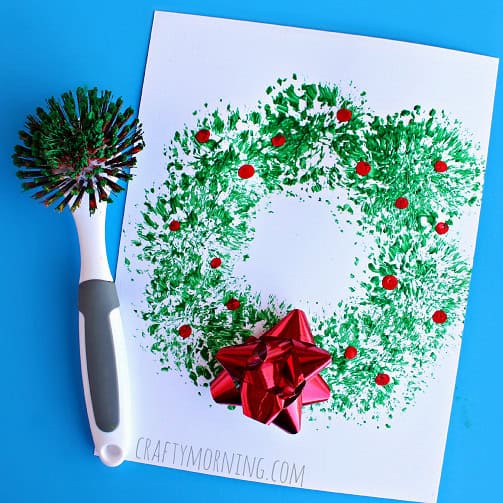 fun dish brush christmas wreath craft for kids