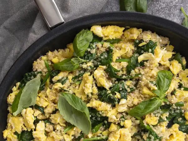 image 11004 - Quinoa for breakfast? Why not?! This Stay Healthy Scramble is loaded with fluffy eggs, fresh spinach, shredded mozzarella, and (yes!) tasty quinoa for that special filling and flavorful boast you need for a great start to the day. Stay Healthy Scramble will make you say, "yes, please" to a new way of enjoying a healthy breakfast. Good morning to you!