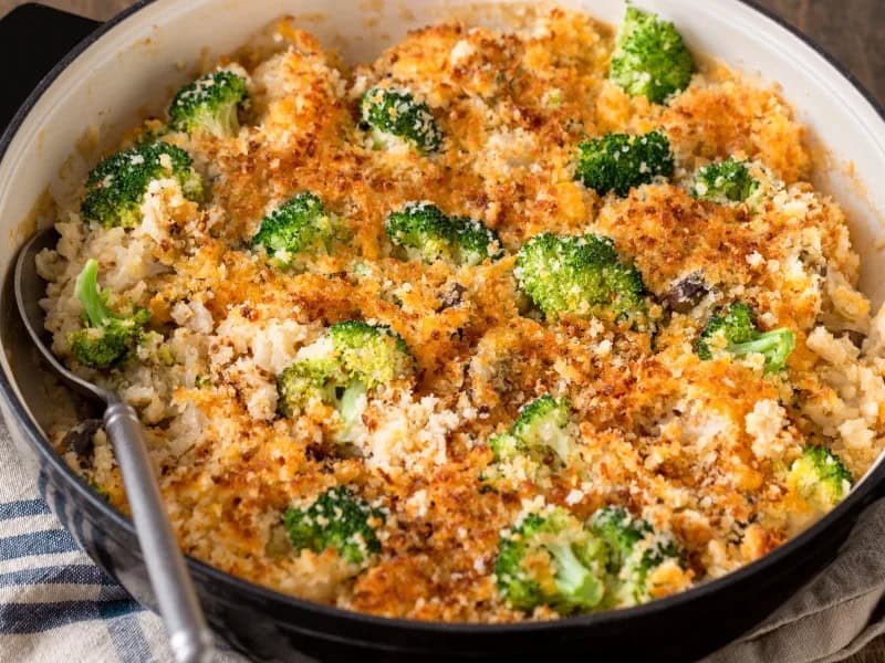 image 16903 - Momma always wanted us to eat our vegetables and worked for a long time to make vegetables appealing to us. What she created was a dish that we still love whenever we want to make our greens exciting: Momma's Love Casserole. This refreshing broccoli and hearty mushroom casserole is just loaded with all the things to make veggies cool: melty cheese, buttery crunchy breadcrumbs, and tender rice! Savory and scrumptious, Momma's Love Casserole really does taste like love!