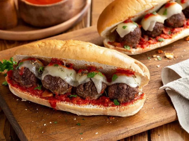 image 17894 - What is the best sandwich? It's a debate that might go on forever, but Oven-Baked Meatball Sandwiches put in a strong entry for the top spot! These sandwiches come out of the oven perfectly toasted, packed with tender meatballs, fresh marinara sauce, and melty, gooey cheese. Make these Oven-Baked Meatball Sandwiches for a taste experience straight out of an Italian deli! Get ready to reevaluate your favorite sandwiches!