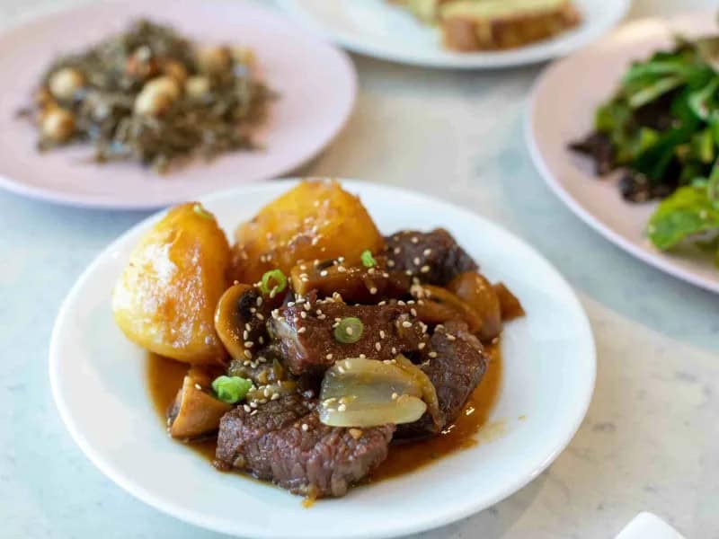 image 8709 - Galbi Jjim refers to a delicious braised short rib from Korea, reserved for special occasions. It certainly tastes like a special occasion! You can cut Galbi Jjim with a fork, it’s just that tender. Braised in soy sauce, garlic, and Asian pear, this dish has notes of fruity sweetness, savory tang, and mellow earthiness. Cooked alongside hearty potatoes and mushrooms, this is a full meal in one dish, one that you’ll make over and over again.