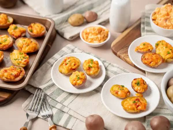 image 8809 - Tiny but mighty, these Halftime Show Bites run to the "I-need-a-good-snack" goal line like no other! Baby potatoes tackle your hunger when sacked full of a creamy pimiento cheese and almost-twice-baked potato-like filling when broiled to golden delight. Halftime Show Bites may become the full-time snack request at all your extra-curricular events. They're definitely a winner!