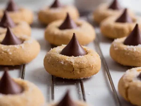 image 9214 - This is a cookie that really doesn't need an introduction. You know these cookies, and you love these cookies. They're Peanut Butter Blossoms, the cookie that made an appearance at every party growing up and vanished just as soon as they touched the table. The creamy, nutty flavor of peanut butter made each sugary bite of cookie just marvelous... like they still do today. And then that kiss of rich chocolate in the center... mmm, if there's a more delicious way to experience nostalgia, we haven't found it. Peanut Butter Blossoms plant a garden of pleasant memories in your mouth!
