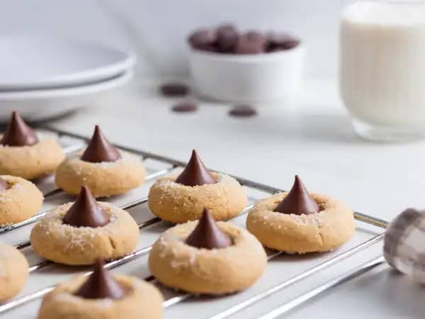 image 9222 - This is a cookie that really doesn't need an introduction. You know these cookies, and you love these cookies. They're Peanut Butter Blossoms, the cookie that made an appearance at every party growing up and vanished just as soon as they touched the table. The creamy, nutty flavor of peanut butter made each sugary bite of cookie just marvelous... like they still do today. And then that kiss of rich chocolate in the center... mmm, if there's a more delicious way to experience nostalgia, we haven't found it. Peanut Butter Blossoms plant a garden of pleasant memories in your mouth!