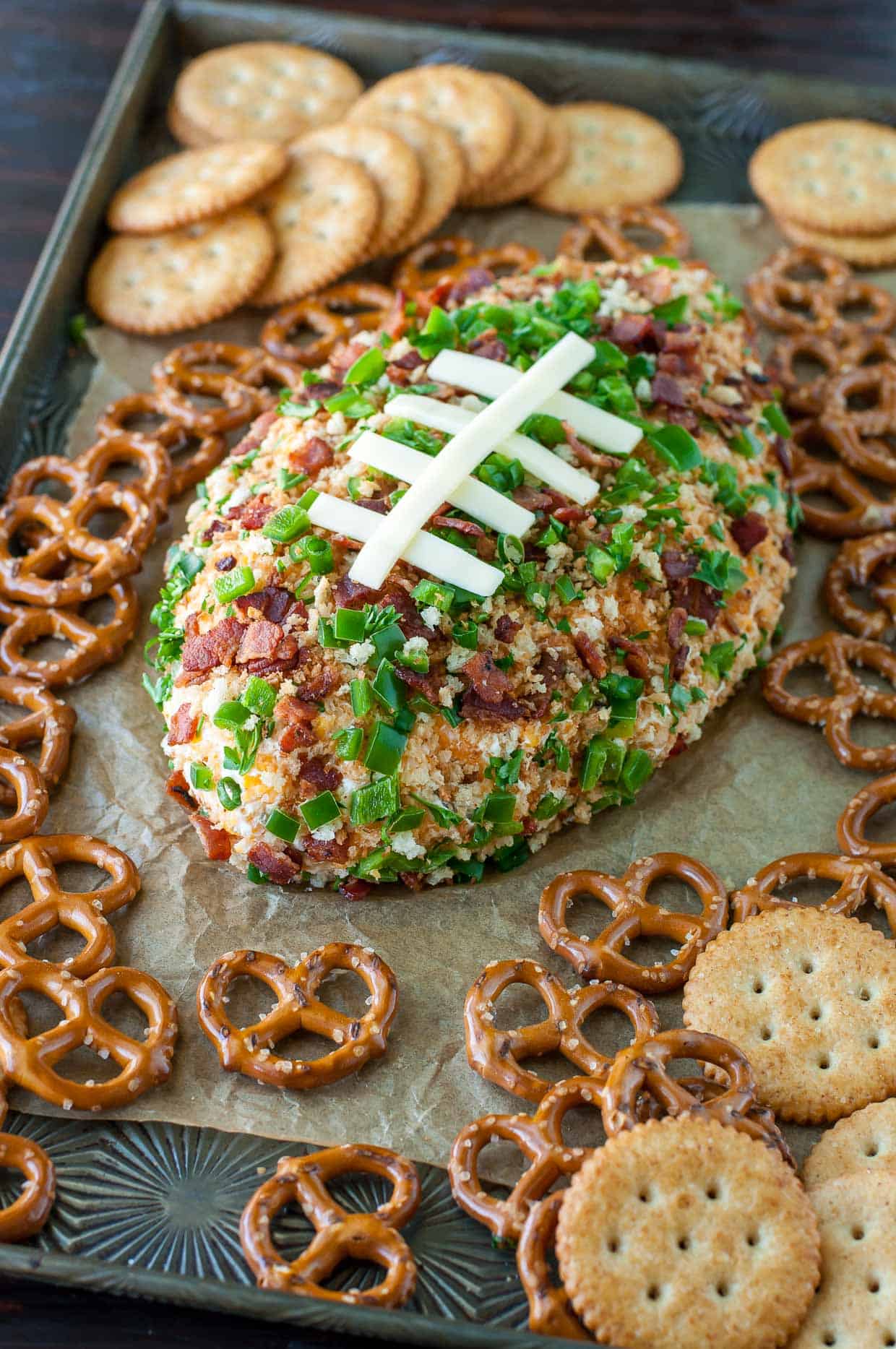 31 Best Super Bowl Party Food 20 party jalapeno popper football cheese ball appetizer recipe PEASandCRAYONS 8708