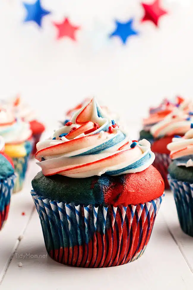 19 Easy Patriotic Desserts 8 red white blue cupcakes pic.jpg