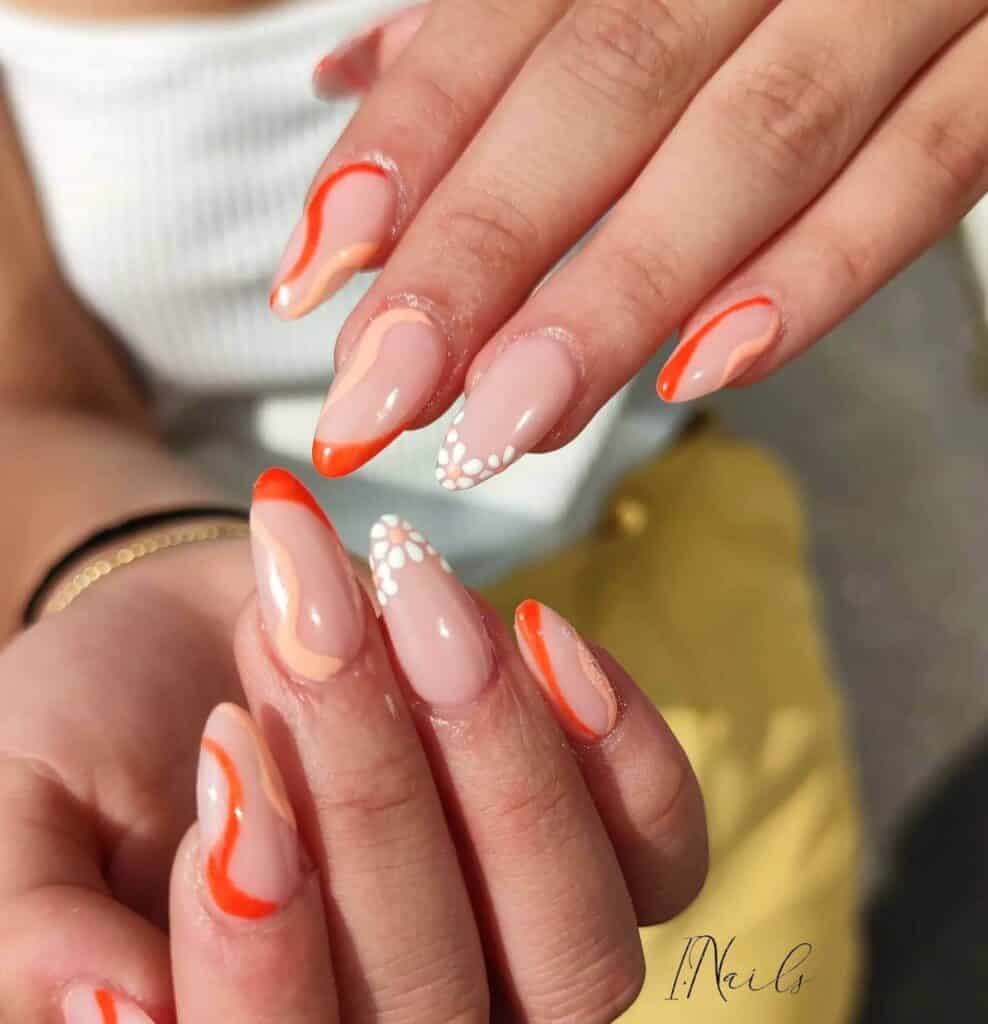 Chic summer nails featuring vibrant orange hues, from neon to burnt with glitter accents, perfect for adding a seasonal touch.