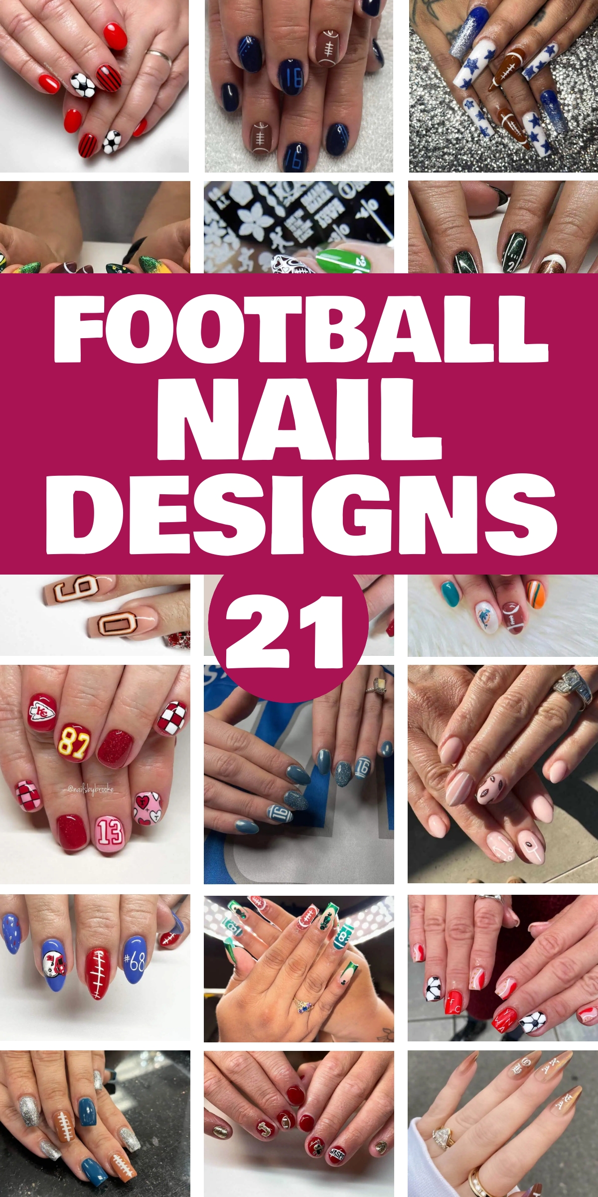 21 Cute Trending Football Nail Designs - Football season is upon us, and what better way to show your team spirit than with trending football nails? From subtle nods to your favorite team’s colors to intricate designs featuring footballs and helmets, there’s a nail art style for every fan. Whether you're heading to the stadium or hosting a watch party at home, these nail designs will ensure your hands are game-day ready.