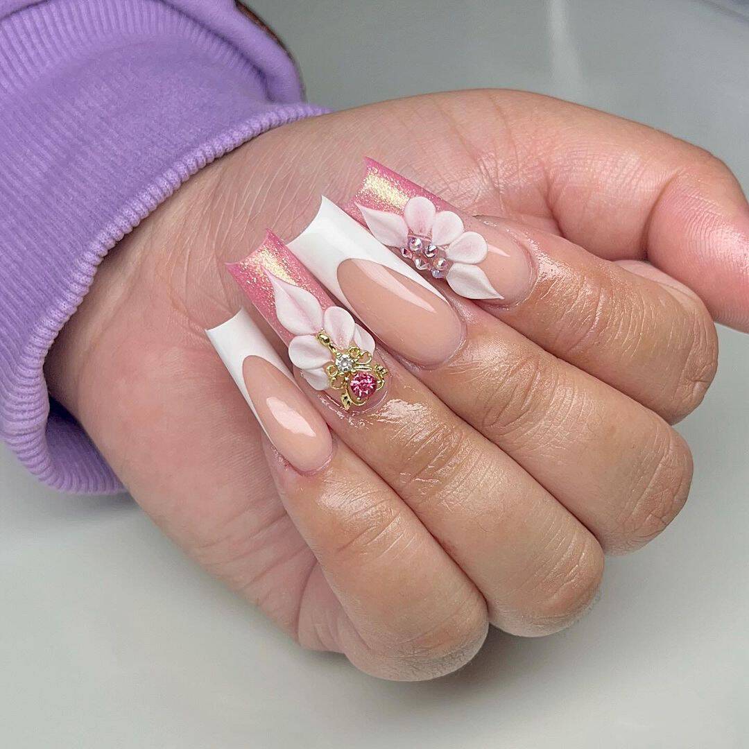 Glittery Pink White Floral Birthday Nails - When it comes to celebrating birthdays, every detail counts, and your nails are no exception. From vibrant confetti designs to elegant, understated patterns, the right nail art can add an extra layer of fun and flair to your special day. Whether you're planning a big bash or a quiet gathering, your nails can be a canvas for creativity, showcasing your personality and style.