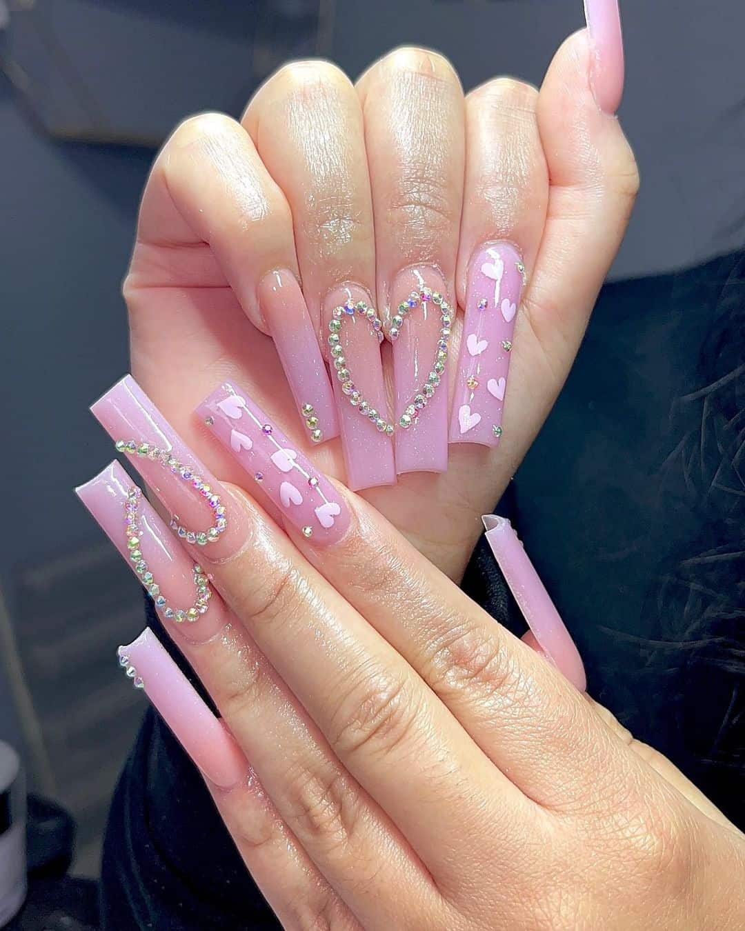 Pink Ombre Heart Rhinestone Nails - When it comes to celebrating birthdays, every detail counts, and your nails are no exception. From vibrant confetti designs to elegant, understated patterns, the right nail art can add an extra layer of fun and flair to your special day. Whether you're planning a big bash or a quiet gathering, your nails can be a canvas for creativity, showcasing your personality and style.