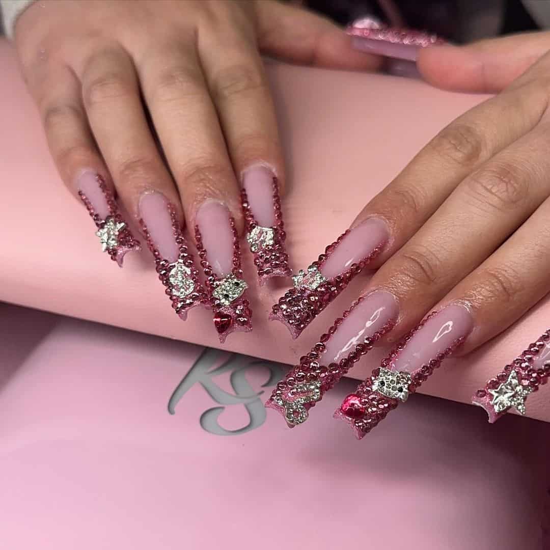 Pink White Rhinestone Nails - When it comes to celebrating birthdays, every detail counts, and your nails are no exception. From vibrant confetti designs to elegant, understated patterns, the right nail art can add an extra layer of fun and flair to your special day. Whether you're planning a big bash or a quiet gathering, your nails can be a canvas for creativity, showcasing your personality and style.