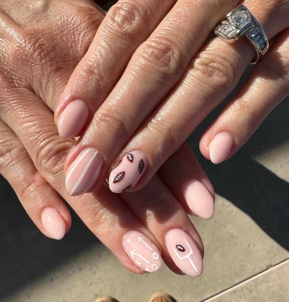 A range of football-themed nail designs, featuring blue football nails, Celtic FC nails, and acrylic nails with team logos.