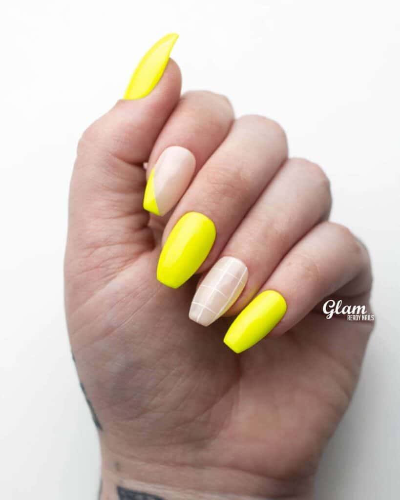 Radiant and lively neon nails featuring fashionable summer designs.