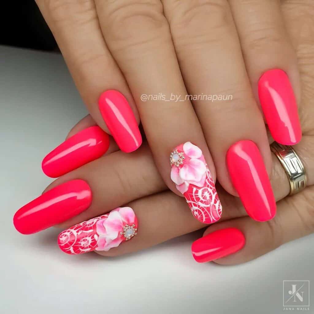 Radiant and lively neon nails featuring fashionable summer designs.