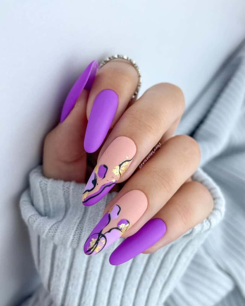 A captivating array of purple nails, featuring a spectrum of shades from soft lilac to deep violet, with sophisticated designs and finishes.