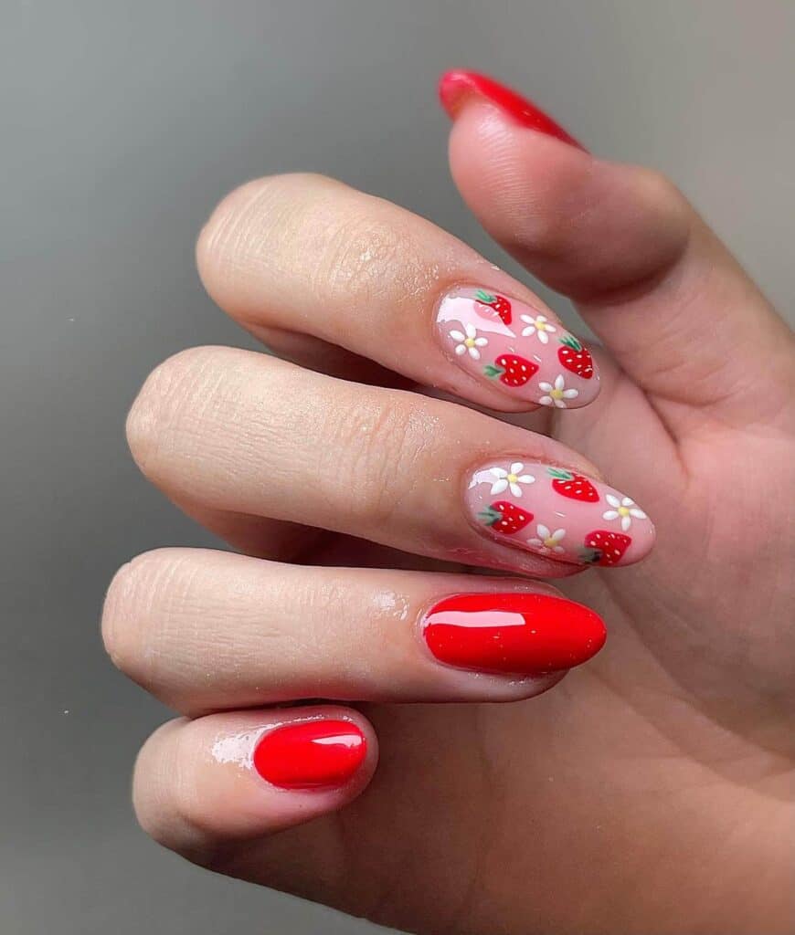 Discover charming strawberry nail designs such as strawberry shortcake and strawberry glazed donut styles. Opt for press-on nails for effortless application.