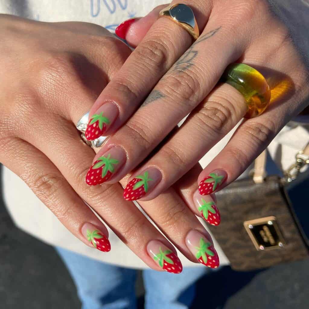 Discover charming strawberry nail designs such as strawberry shortcake and strawberry glazed donut styles. Opt for press-on nails for effortless application.