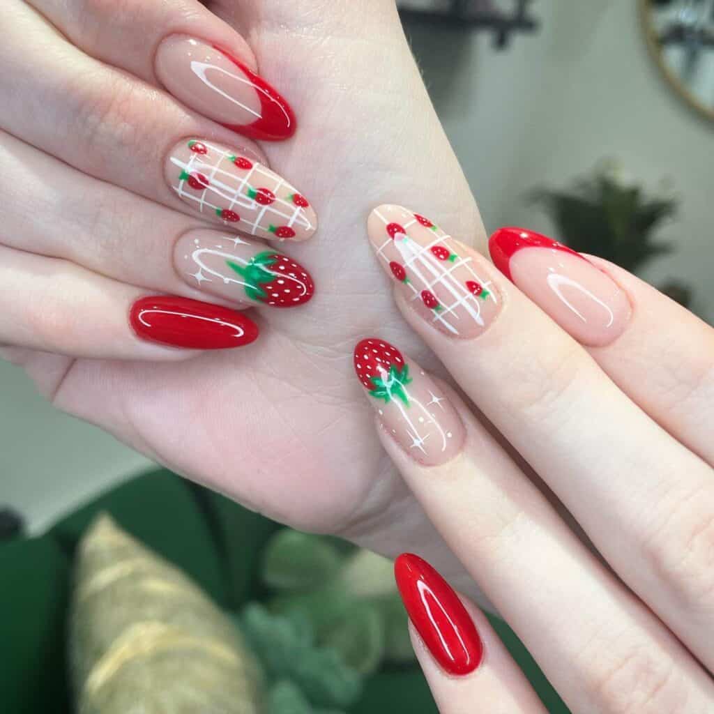 Discover charming strawberry nail designs such as strawberry shortcake and strawberry glazed donut styles. Opt for press-on nails for effortless application.