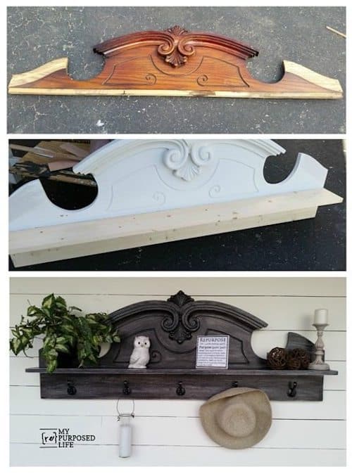 MyRepurposedLife before after china hutch pediment coat rack shelf - DIY Upcycled and Repurposed Furniture Ideas bring new life to your space while being eco-friendly and cost-effective. Repurposing old furniture not only adds a unique touch to your home but also allows you to showcase your creativity in ways that store-bought pieces simply can’t match.