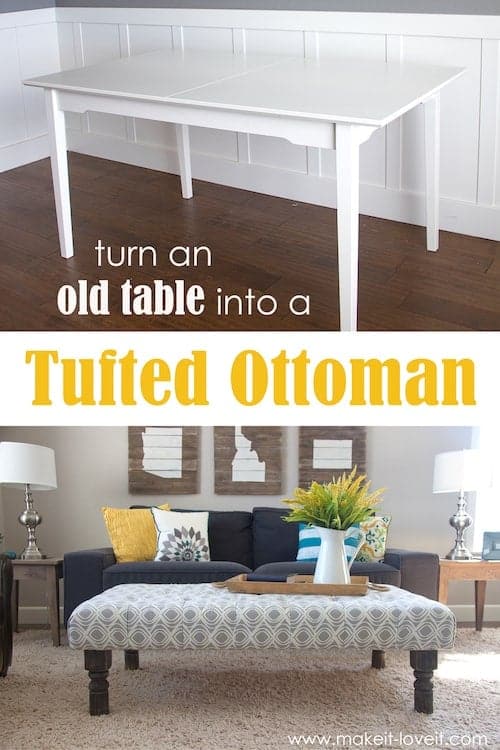 turn a table into a tufted ottoman 1 - DIY Upcycled and Repurposed Furniture Ideas bring new life to your space while being eco-friendly and cost-effective. Repurposing old furniture not only adds a unique touch to your home but also allows you to showcase your creativity in ways that store-bought pieces simply can’t match.