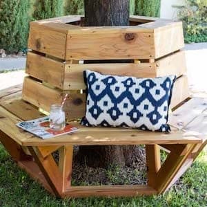 Hexagon Cedar Bench around tree