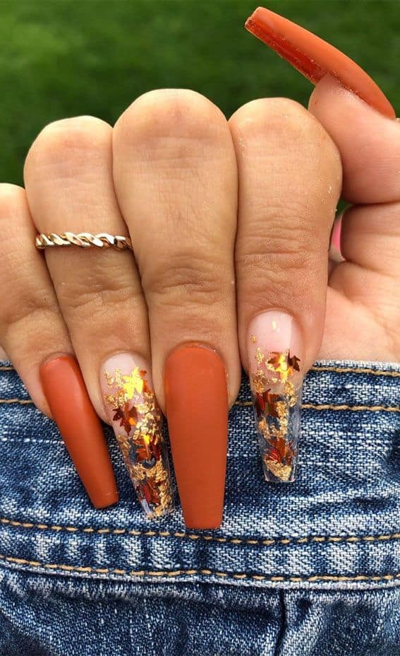 22 Trendy Fall Nail Design Ideas : Clear nails - Rustic Orange Nail Ideas