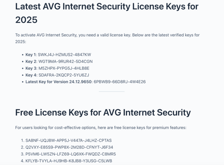 Clave de licencia y código de activación de AVG Security 2025