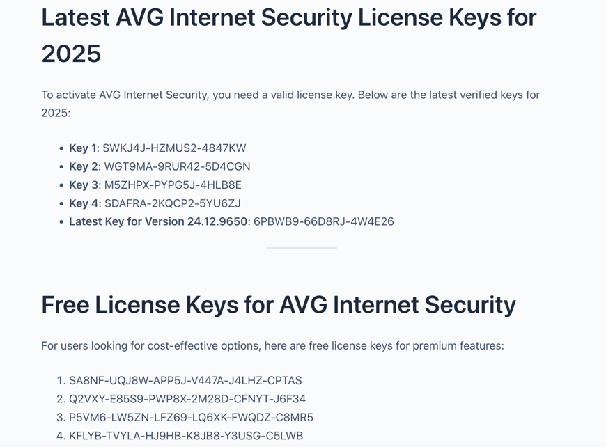 Chave de licença do AVG Security 2025 e código de ativação