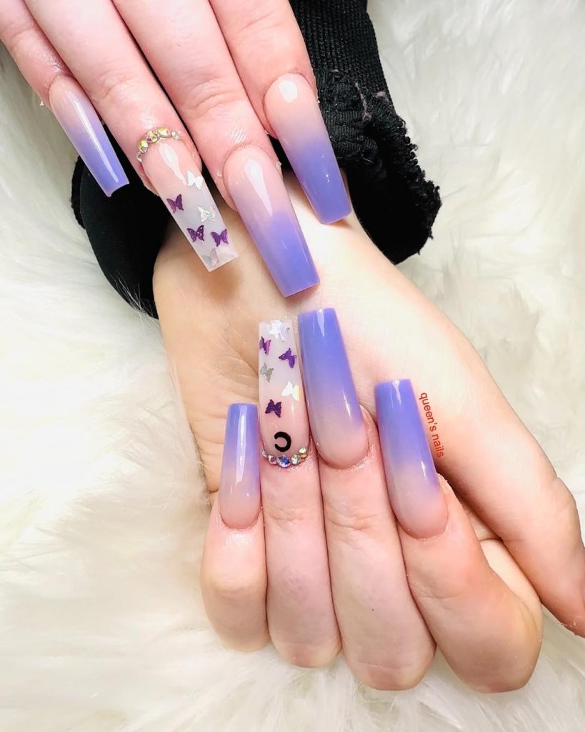 00008 Purple Ombre Nails - Last summer, my sister try a few elegant purple ombre nail ideas, and ever since then, I’ve been obsessed. The way those purple ombre nail designs shimmered in the sunlight were just too beautiful. Every shade blended so well, you would think a professional artist had did it.